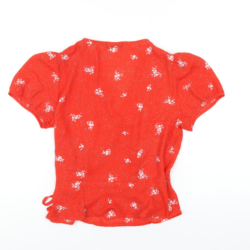 Tamara H. Womens Red Geometric Polyester Wrap T-Shirt Size S V-Neck