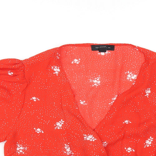 Tamara H. Womens Red Geometric Polyester Wrap T-Shirt Size S V-Neck