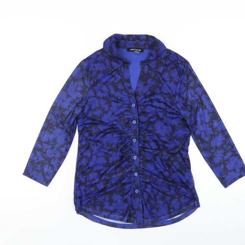Cable & Gauge Womens Blue Geometric Polyester Basic Button-Up Size XS Collared