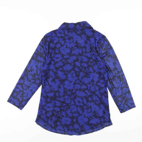 Cable & Gauge Womens Blue Geometric Polyester Basic Button-Up Size XS Collared