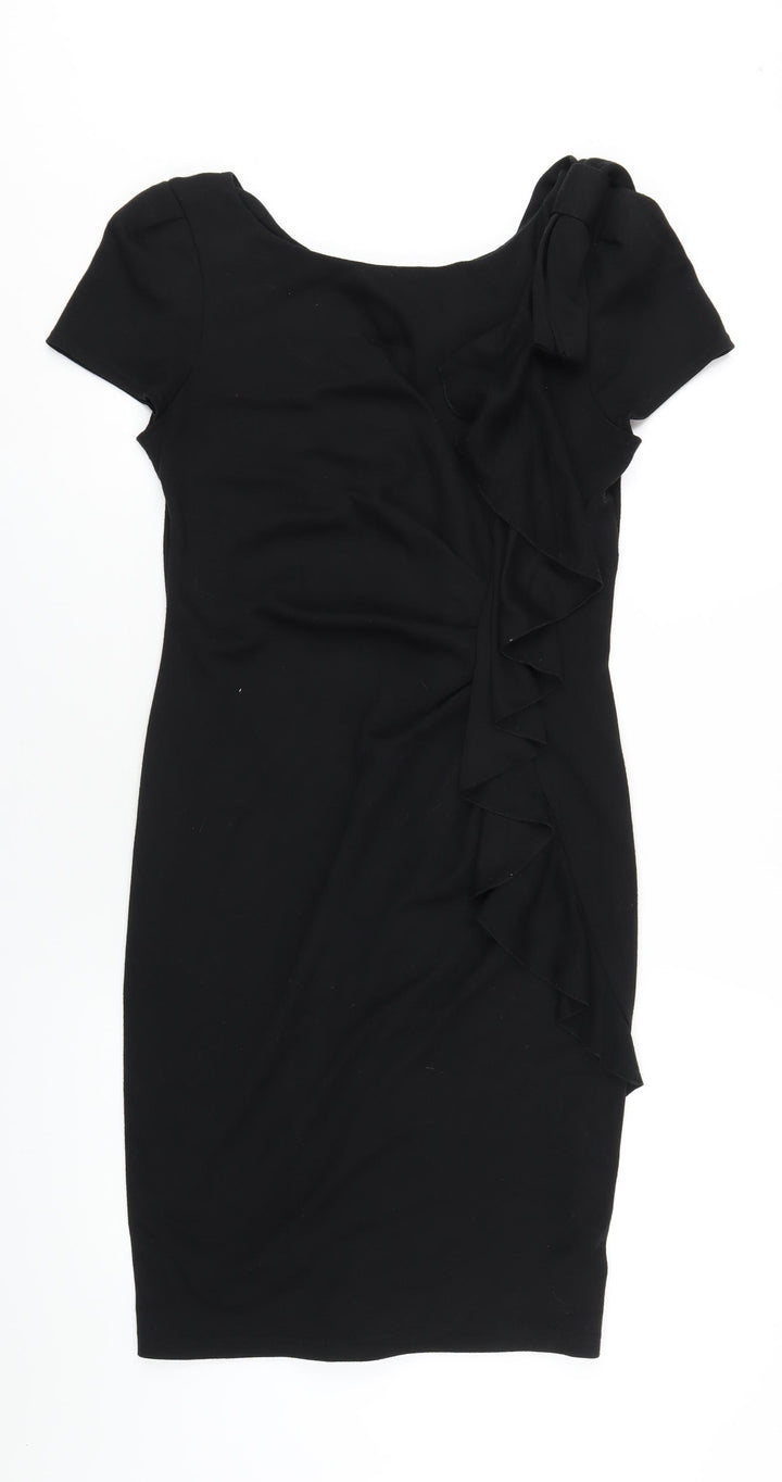 Red Herring Womens Black Polyester Bodycon Size 8 Scoop Neck Pullover