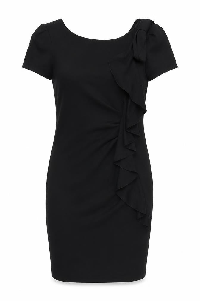 Front view of Red Herring women’s black polyester bodycon, size UK 8, scoop neck pullover