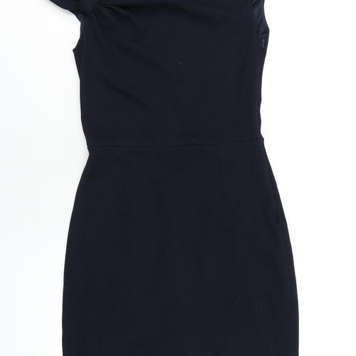 Mango Womens Blue Viscose A-Line Size S Boat Neck Zip
