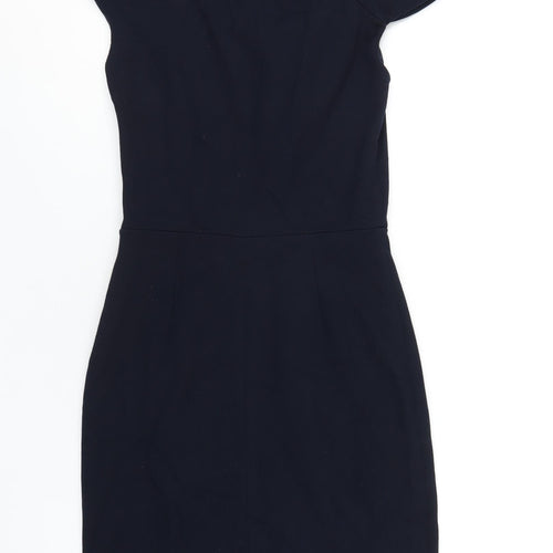 Mango Womens Blue Viscose A-Line Size S Boat Neck Zip