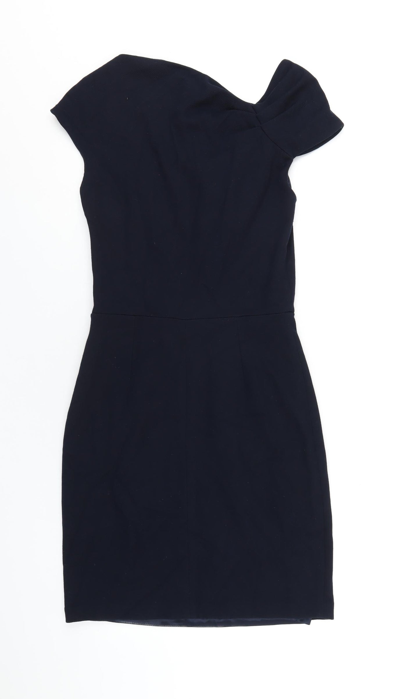 Mango Womens Blue Viscose A-Line Size S Boat Neck Zip