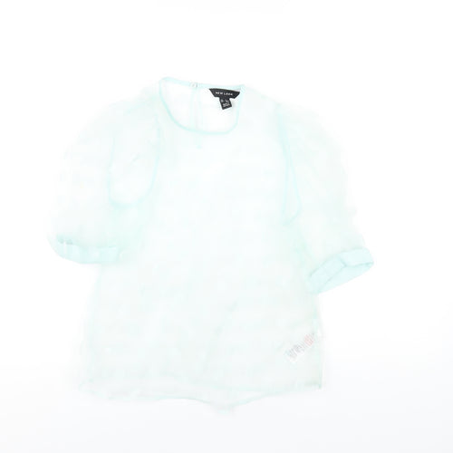 New Look Womens Green Polka Dot Polyester Basic T-Shirt Size 6 Round Neck