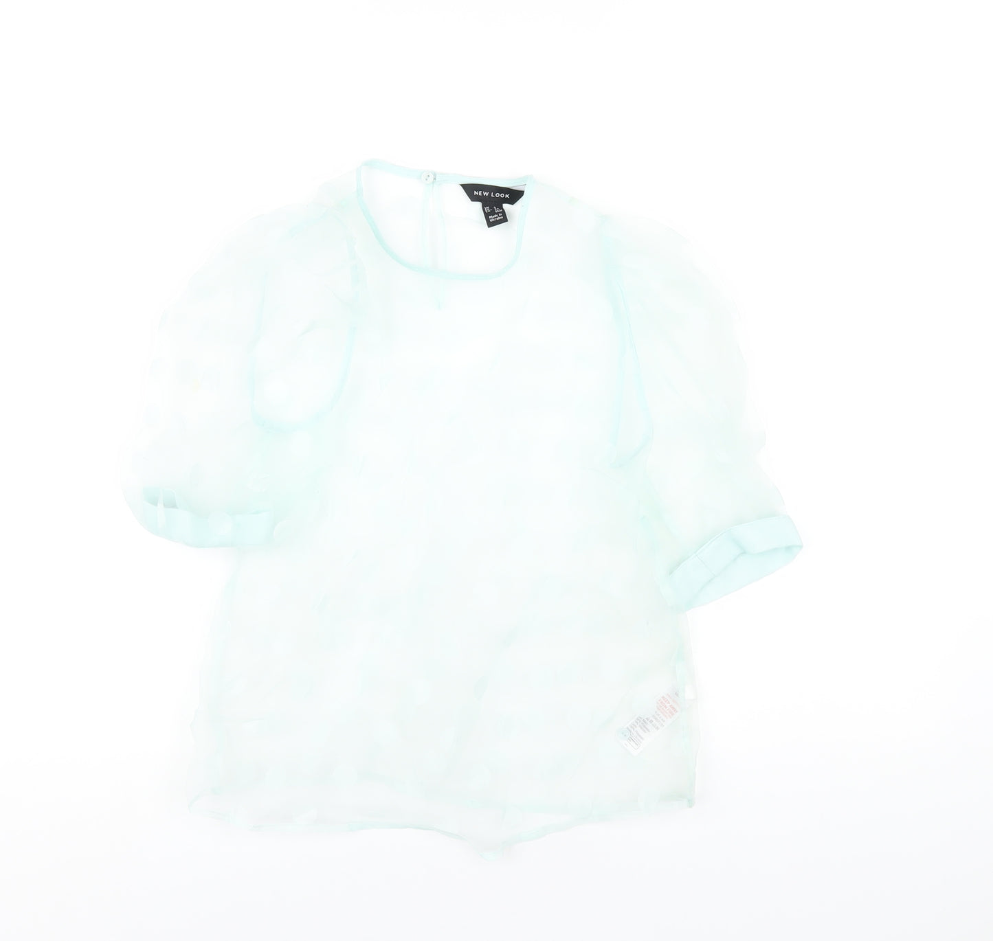 New Look Womens Green Polka Dot Polyester Basic T-Shirt Size 6 Round Neck
