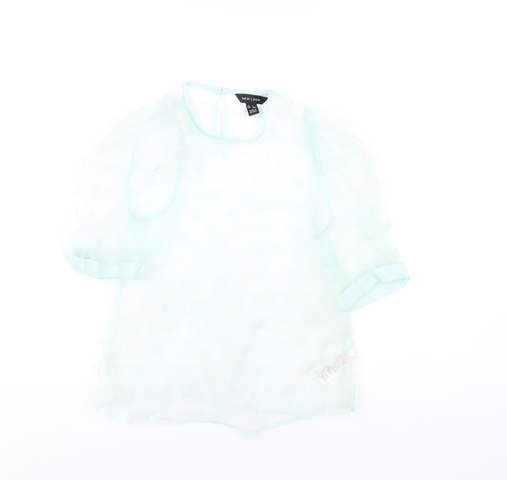 New Look Womens Green Polka Dot Polyester Basic T-Shirt Size 6 Round Neck