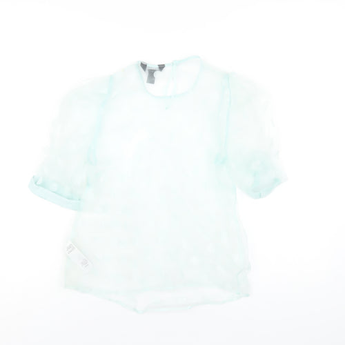 New Look Womens Green Polka Dot Polyester Basic T-Shirt Size 6 Round Neck