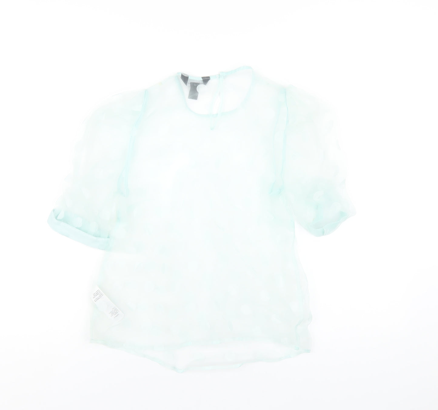 New Look Womens Green Polka Dot Polyester Basic T-Shirt Size 6 Round Neck