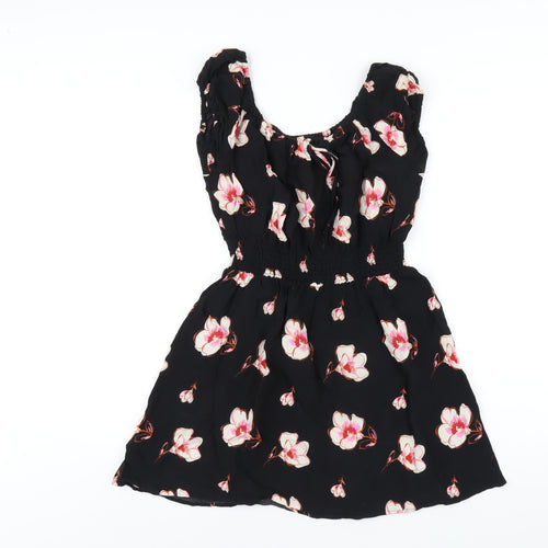 FOREVER 21 Womens Black Floral Viscose A-Line Size S Scoop Neck Pullover