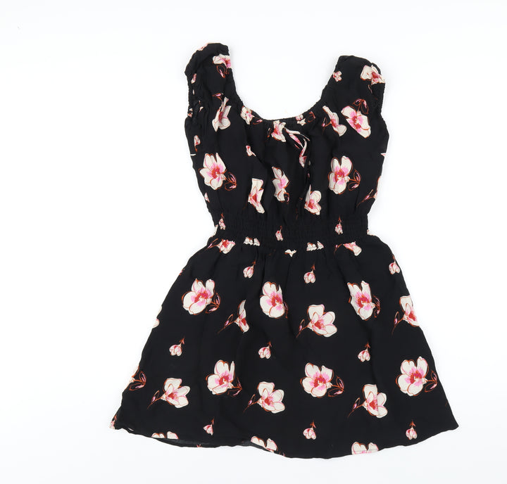 FOREVER 21 Womens Black Floral Viscose A-Line Size S Scoop Neck Pullover