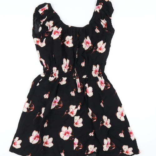 FOREVER 21 Womens Black Floral Viscose A-Line Size S Scoop Neck Pullover