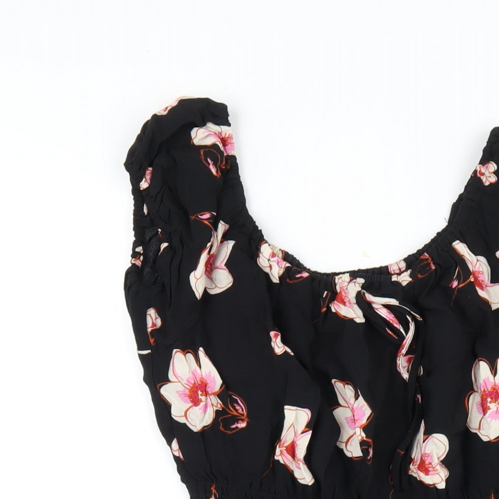 FOREVER 21 Womens Black Floral Viscose A-Line Size S Scoop Neck Pullover