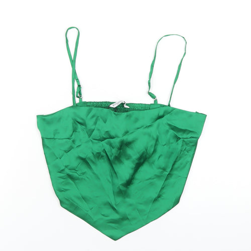 Stradivarius Womens Green Polyester Camisole T-Shirt Size L Square Neck