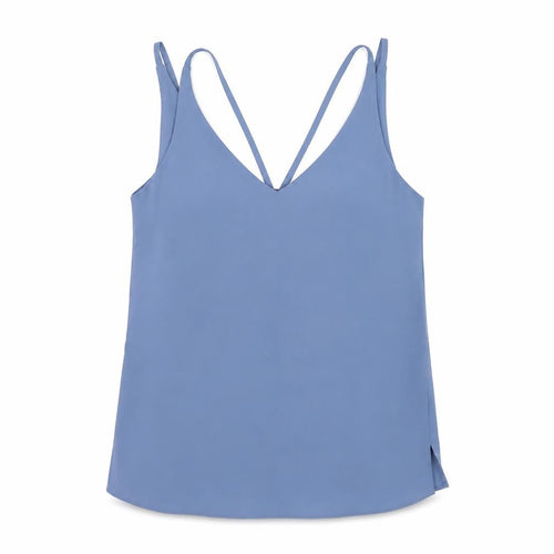 Topshop Womens Blue Polyester Camisole T-Shirt Size 6 V-Neck
