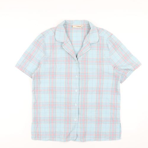 EWM Womens Blue Plaid Polyester Basic Button-Up Size 12 Collared