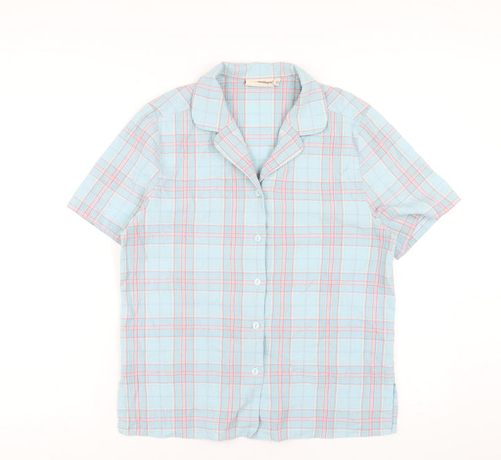 EWM Womens Blue Plaid Polyester Basic Button-Up Size 12 Collared
