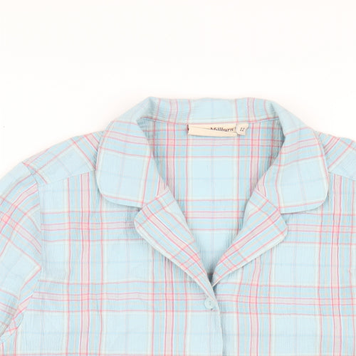 EWM Womens Blue Plaid Polyester Basic Button-Up Size 12 Collared