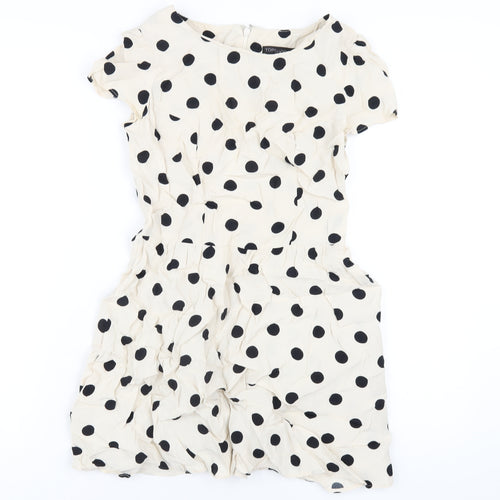 Topshop Womens Ivory Polka Dot Viscose A-Line Size 6 Round Neck Zip
