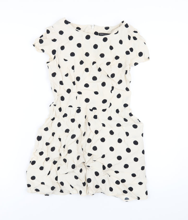 Topshop Womens Ivory Polka Dot Viscose A-Line Size 6 Round Neck Zip