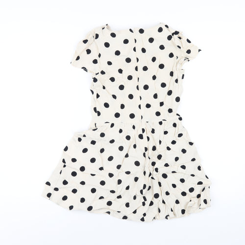 Topshop Womens Ivory Polka Dot Viscose A-Line Size 6 Round Neck Zip