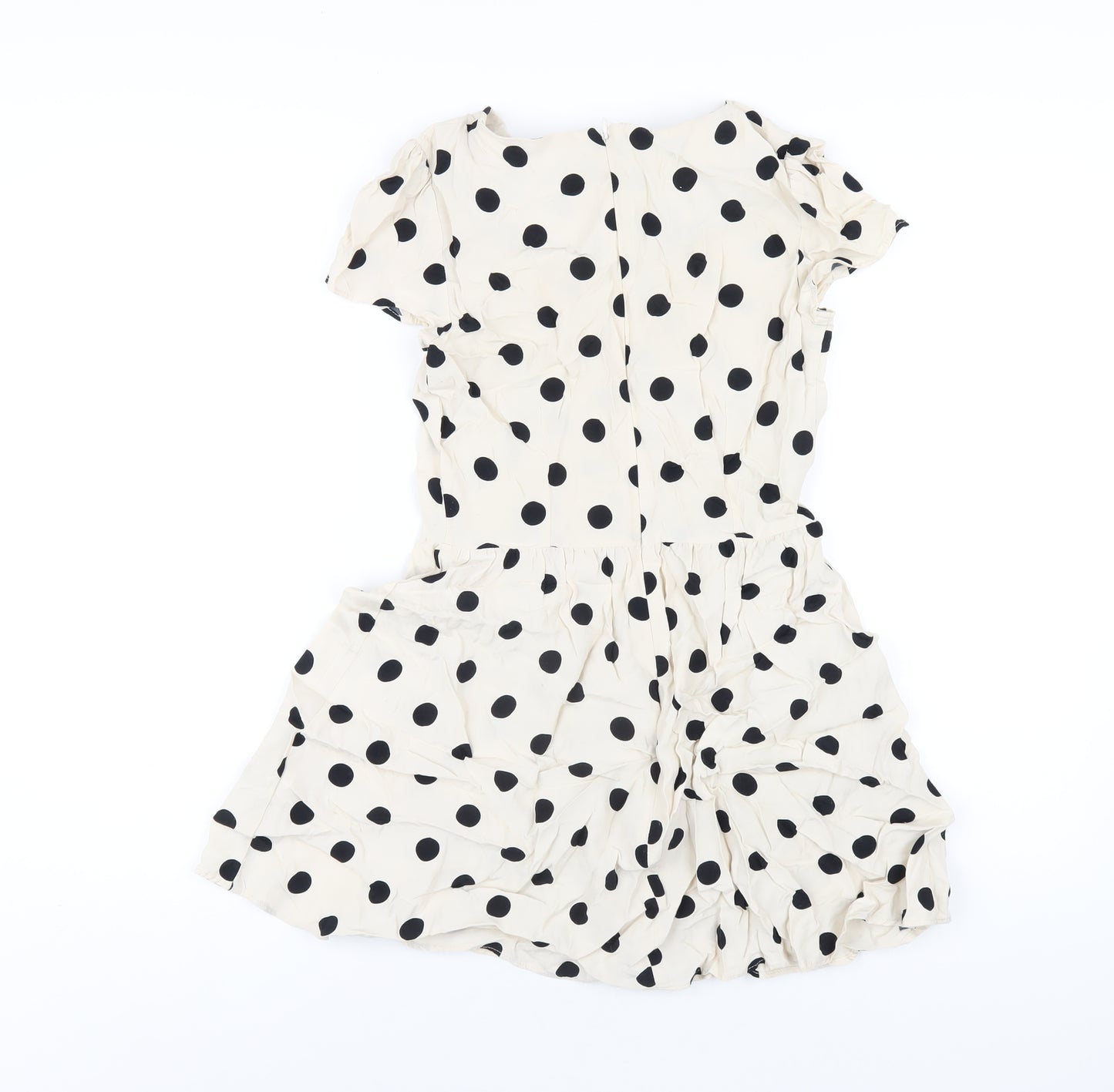 Topshop Womens Ivory Polka Dot Viscose A-Line Size 6 Round Neck Zip