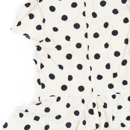 Topshop Womens Ivory Polka Dot Viscose A-Line Size 6 Round Neck Zip