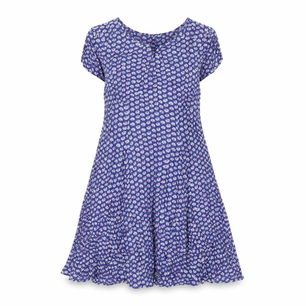 Warehouse Womens Blue Floral Viscose A-Line Size 14 Round Neck Zip