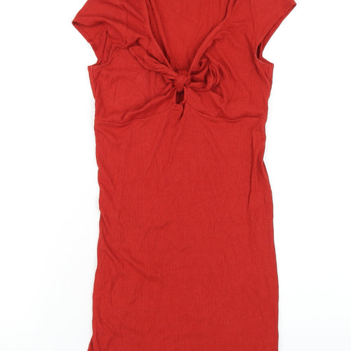 Miss Selfridge Womens Red Viscose Bodycon Size 10 V-Neck Pullover