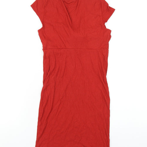 Miss Selfridge Womens Red Viscose Bodycon Size 10 V-Neck Pullover