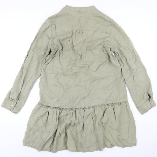 Zara Womens Green Lyocell A-Line Size M V-Neck Button