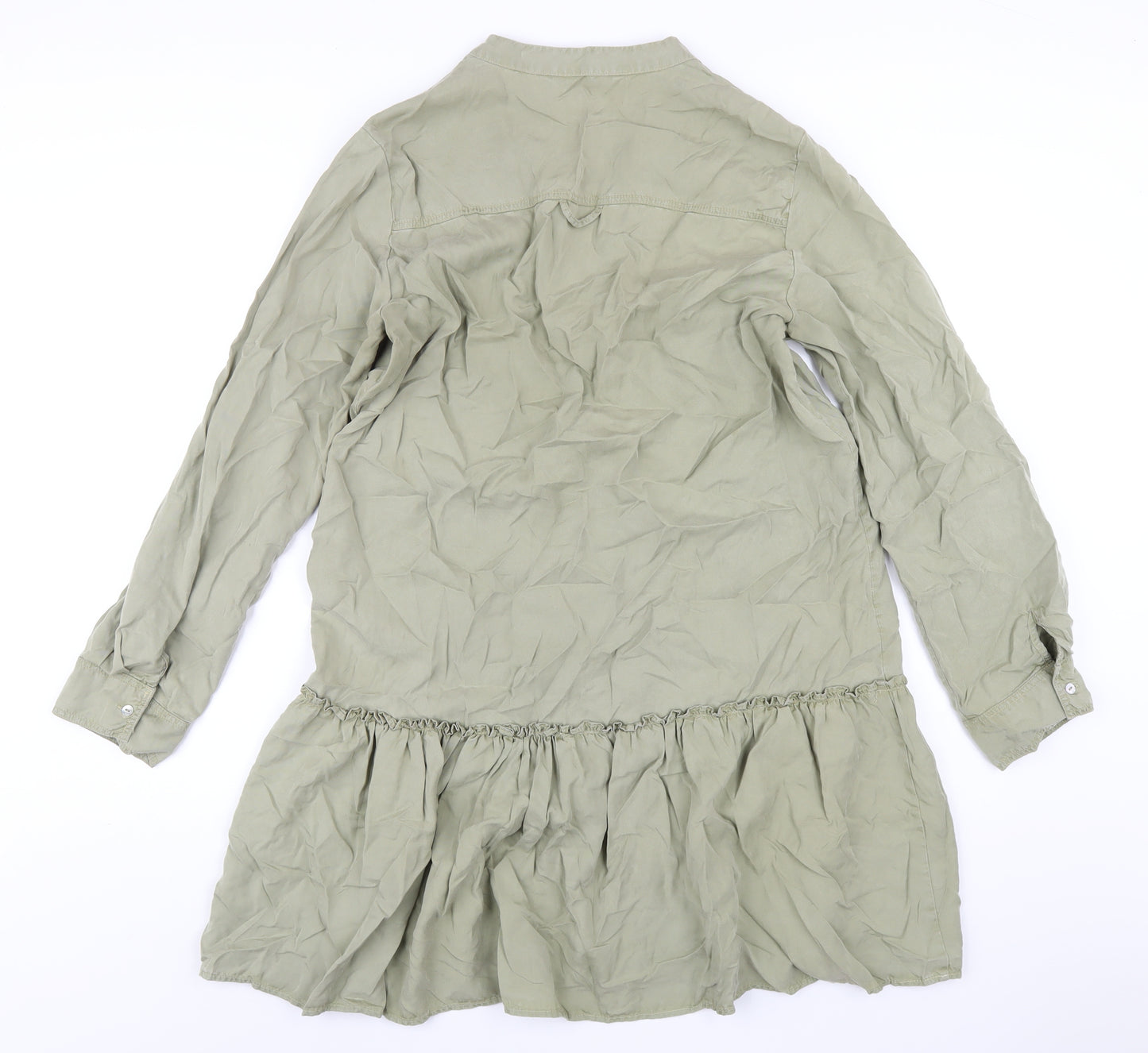 Zara Womens Green Lyocell A-Line Size M V-Neck Button