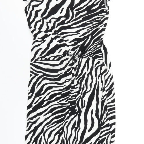 Dorothy Perkins Womens Black Animal Print Viscose Bodycon Size 14 Round Neck Pullover - Zebra Print
