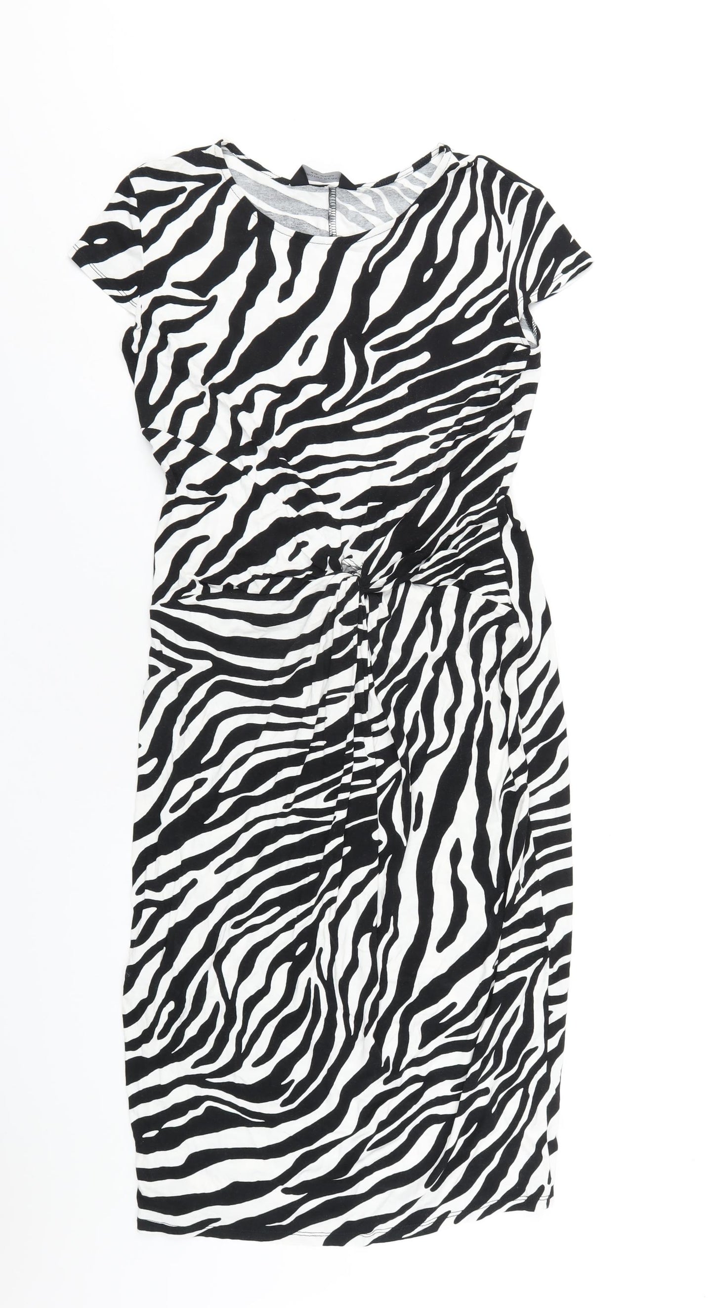 Dorothy Perkins Womens Black Animal Print Viscose Bodycon Size 14 Round Neck Pullover - Zebra Print