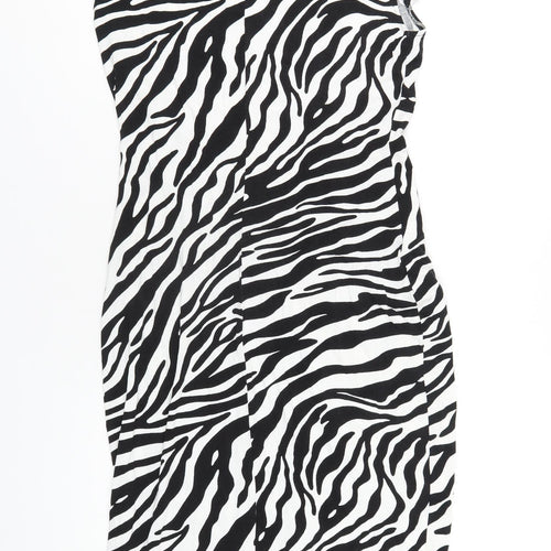 Dorothy Perkins Womens Black Animal Print Viscose Bodycon Size 14 Round Neck Pullover - Zebra Print