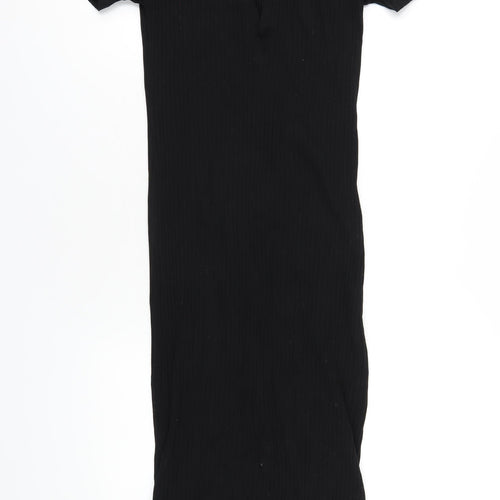 Zara Womens Black Cotton Bodycon Size M Collared Pullover