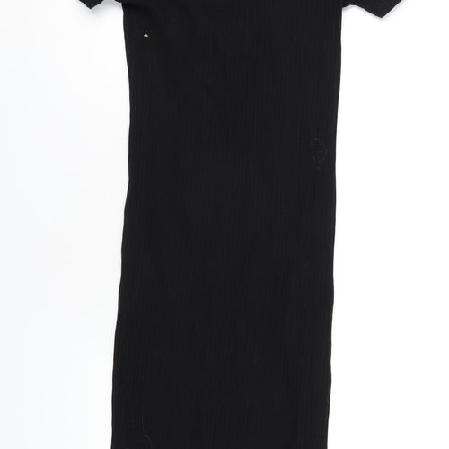 Zara Womens Black Cotton Bodycon Size M Collared Pullover