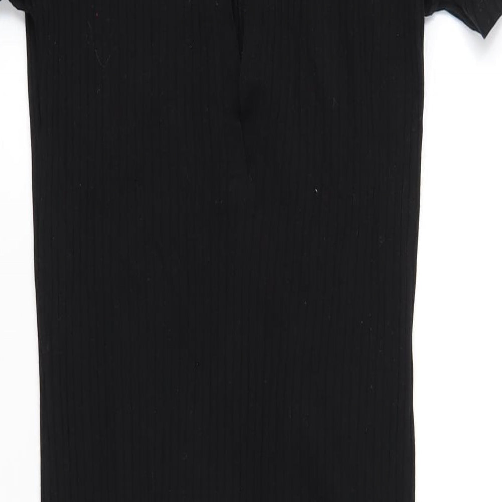 Zara Womens Black Cotton Bodycon Size M Collared Pullover