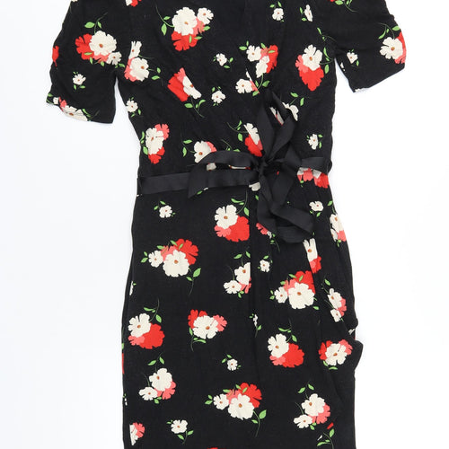 Phase Eight Womens Black Floral Viscose Bodycon Size 8 V-Neck Pullover