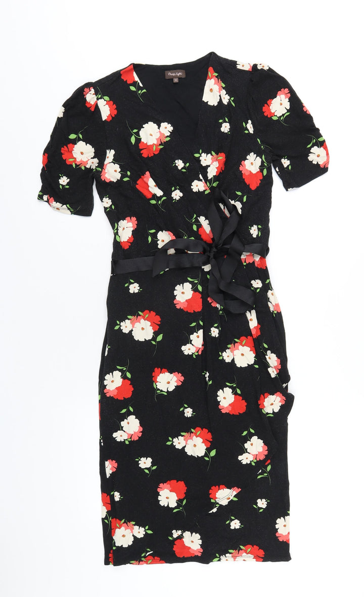 Phase Eight Womens Black Floral Viscose Bodycon Size 8 V-Neck Pullover