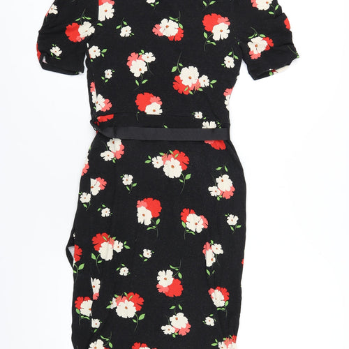 Phase Eight Womens Black Floral Viscose Bodycon Size 8 V-Neck Pullover