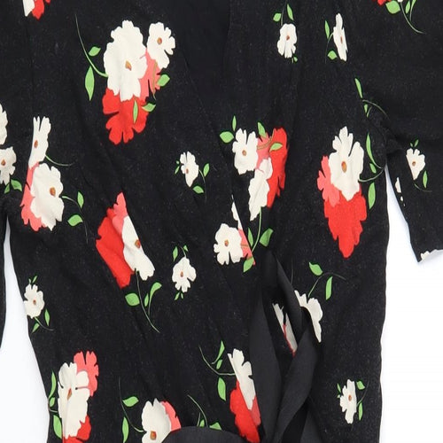 Phase Eight Womens Black Floral Viscose Bodycon Size 8 V-Neck Pullover