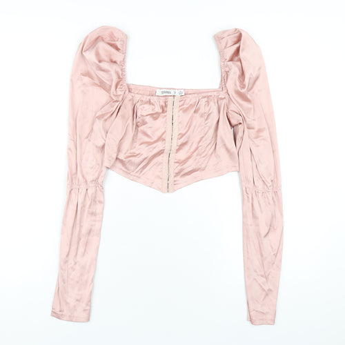 Missguided Womens Pink Polyester Cropped T-Shirt Size 8 Square Neck