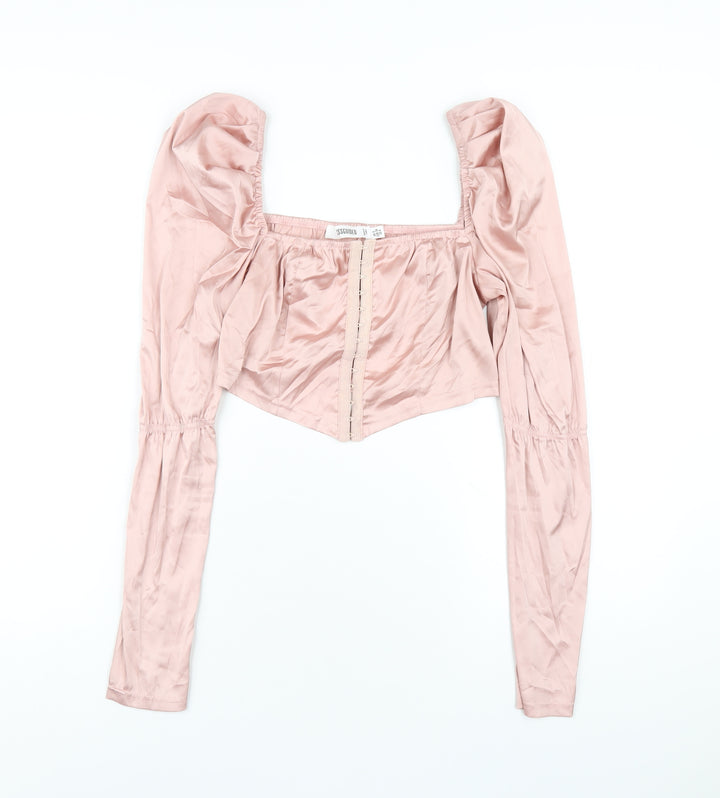 Missguided Womens Pink Polyester Cropped T-Shirt Size 8 Square Neck