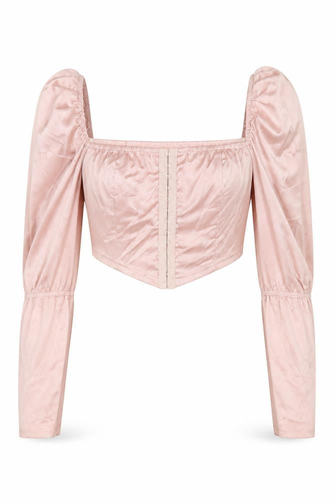 Front view of Missguided women’s pink polyester cropped t-shirt, size UK 8, square neck