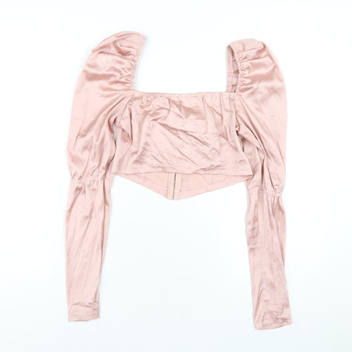 Missguided Womens Pink Polyester Cropped T-Shirt Size 8 Square Neck