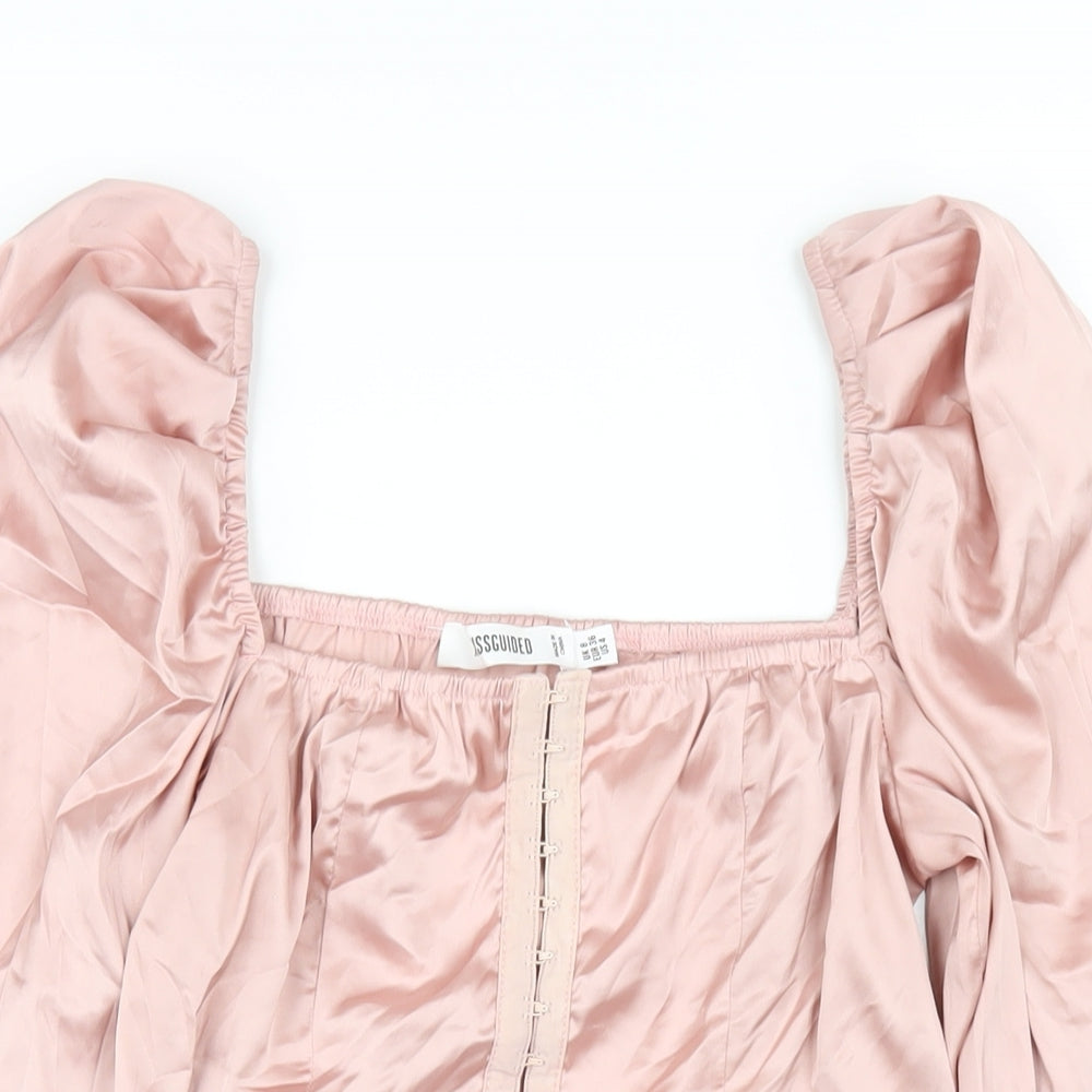 Missguided Womens Pink Polyester Cropped T-Shirt Size 8 Square Neck
