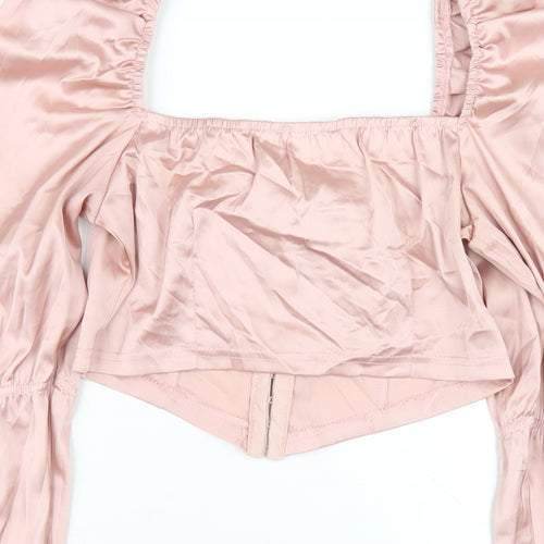 Missguided Womens Pink Polyester Cropped T-Shirt Size 8 Square Neck