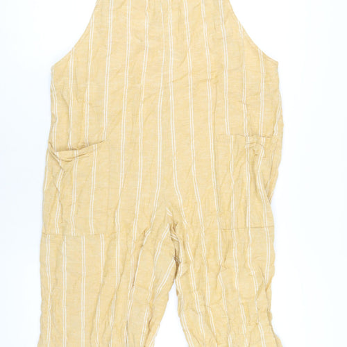 New Look Womens Yellow Striped Linen Jumpsuit One-Piece Size 12 L21 in Pullover